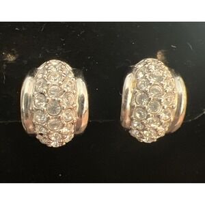 Swarovski Swan White Rhinestone Silver tone Hoop Clip on Earrings